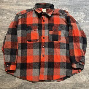 VTG Melton Heavy Wool Flannel 2XL Black Red Gray Plaid 60s Thick USA Workwear